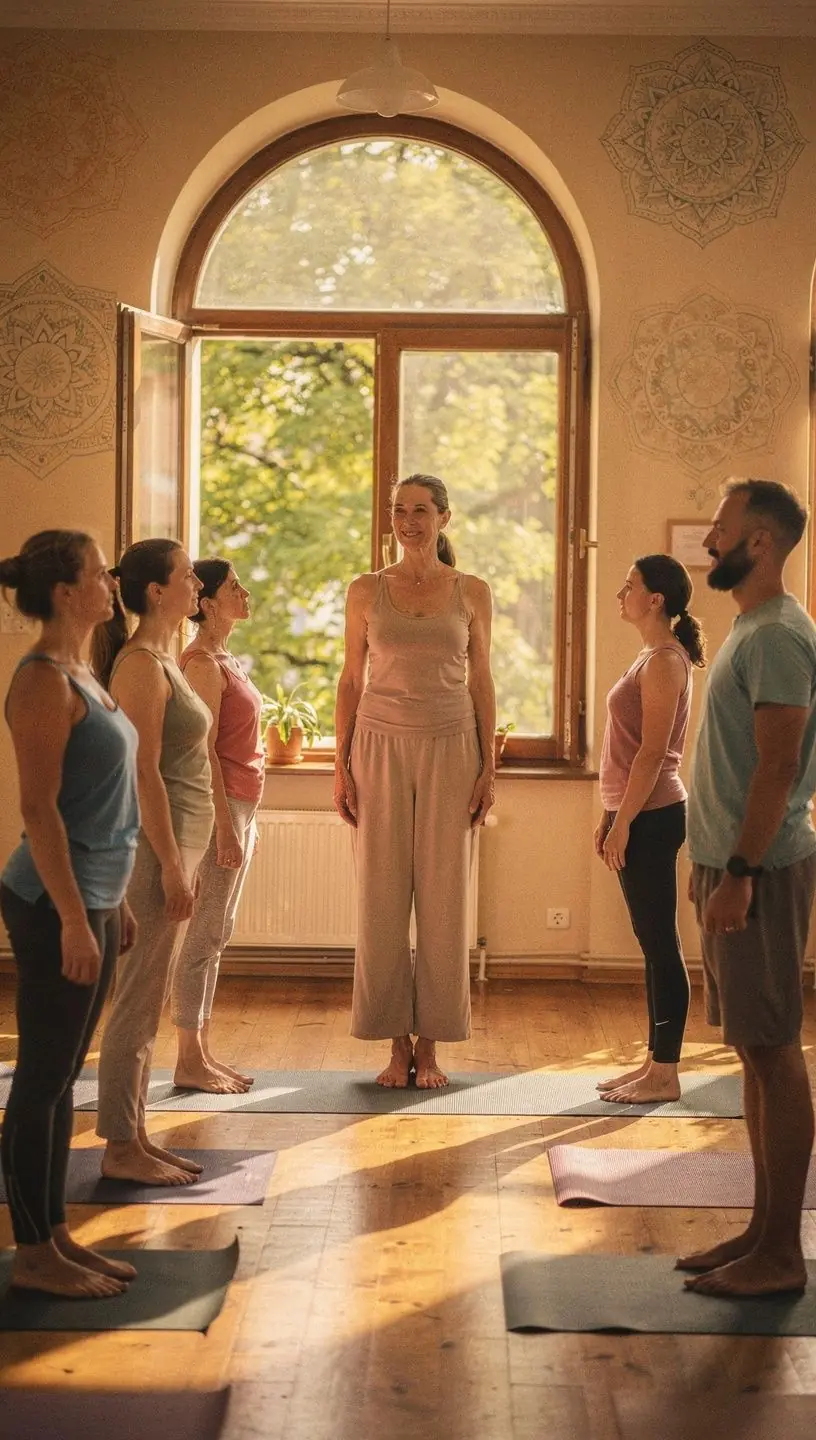 Zbliżenie na stopy osoby w trakcie wykonywania asany, podkreślające prawidłowe ustawienie.