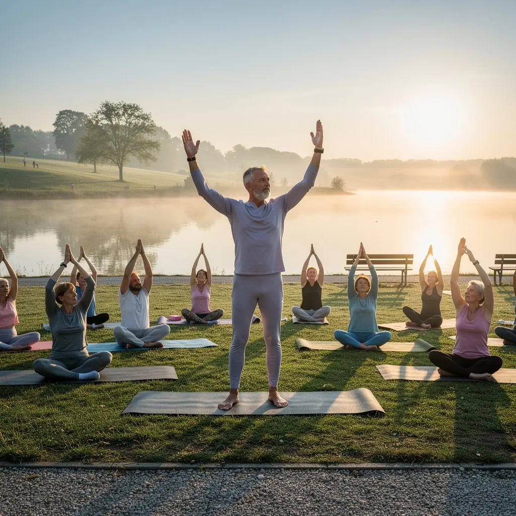 Instruktor jogi demonstrujący prawidłowe ułożenie ciała w asanie.