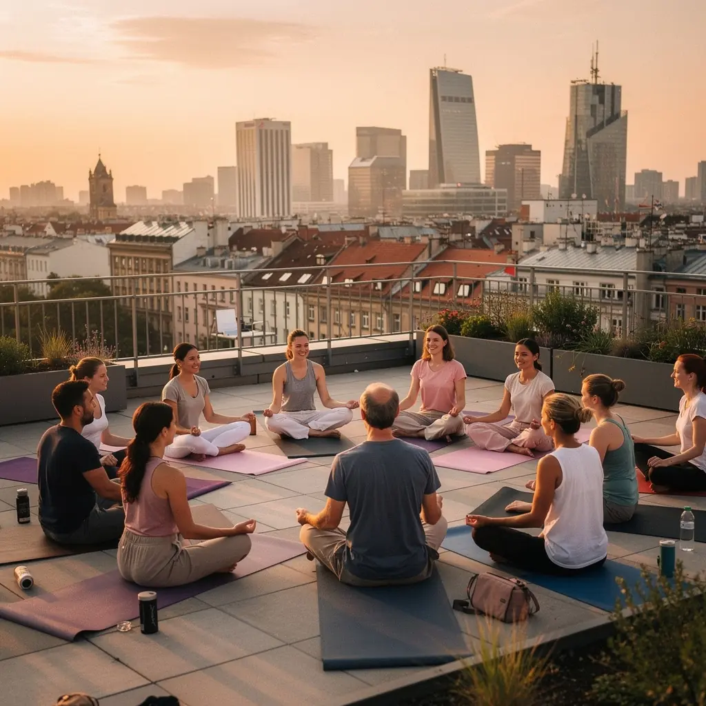 Instruktor jogi demonstrujący prawidłowe ułożenie ciała w asanie.